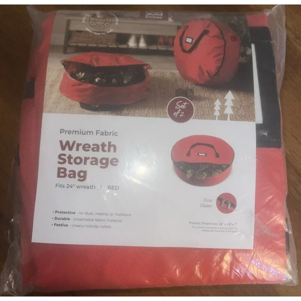Set Of 2 Christmas Wreath Storage Bags w/ Handle Fits 24” Wreath